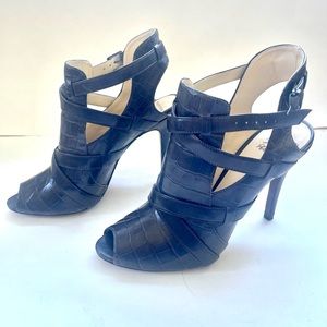 Alexander Birman Crocodile Effect Peep Toe Sandal Heels